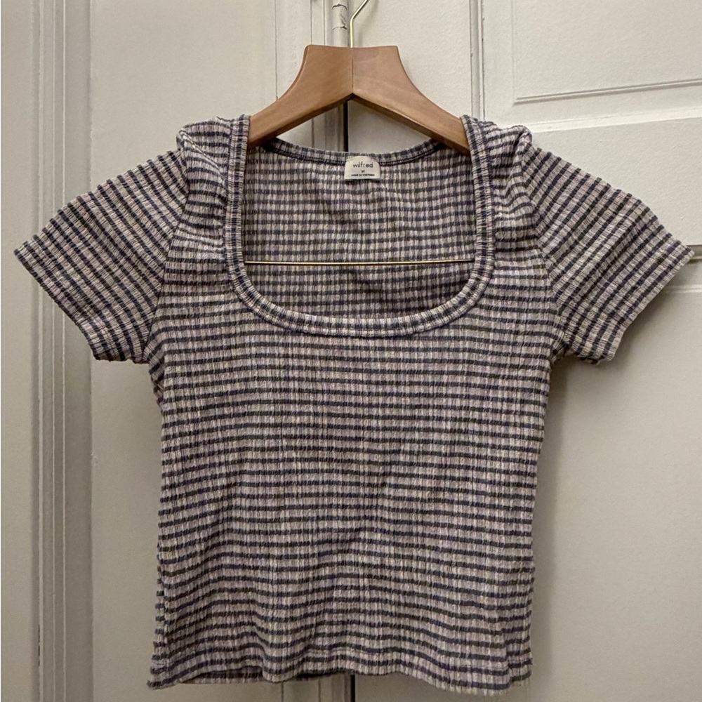 Wilfred Black and White Checkered Cropped Short Sleeve Top